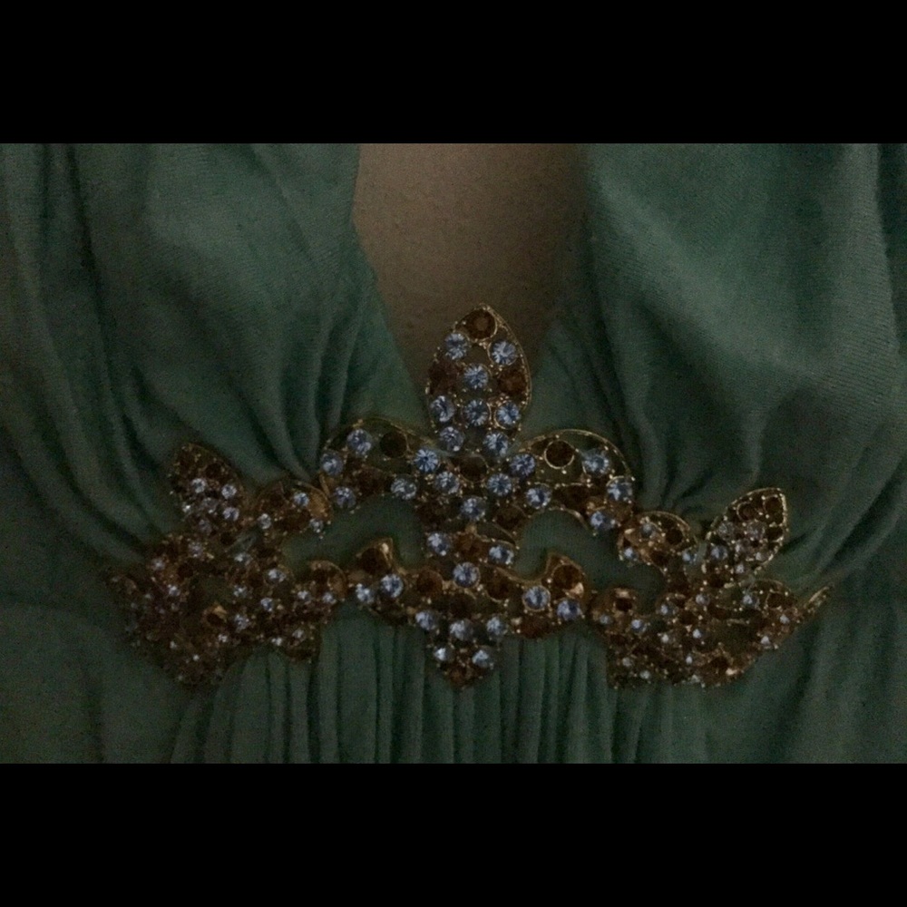 Y2K Designer Sky brand romantic sky blue crystal fleurdelis halterdress- XS/0-2 - Picture 2 of 8